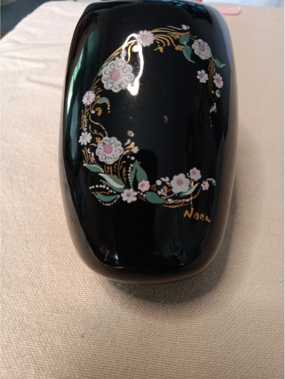 Pavlova Paris 1922 Ceramic Ballet Slipper Wall Vase Black Floral Signed Nona